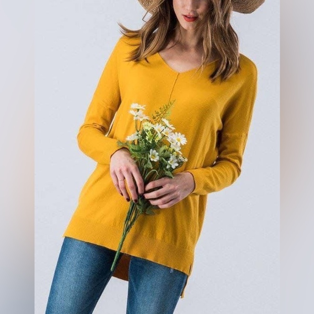 Vibrant Yellow V-Neck Sweater with Long Sleeves